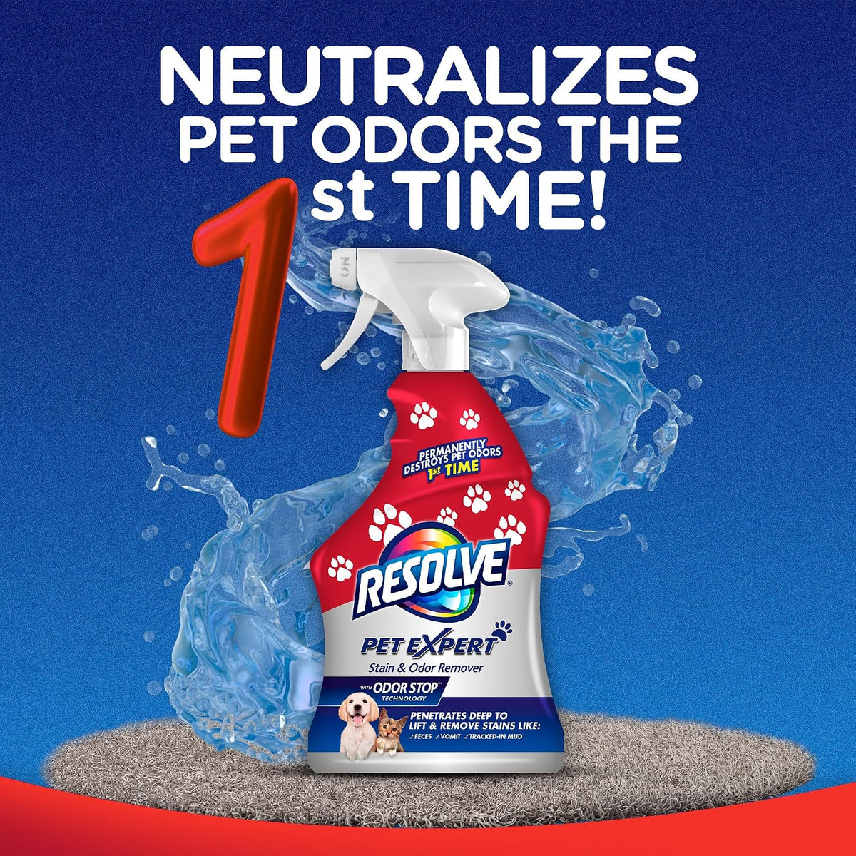 Resolve Pet Expert Stain and Odor Remover, Carpet Cleaner, Pet Stain and Odor Remover, Carpet & Upholstery Cleaner - Removes Stains and Odors, 22 oz
