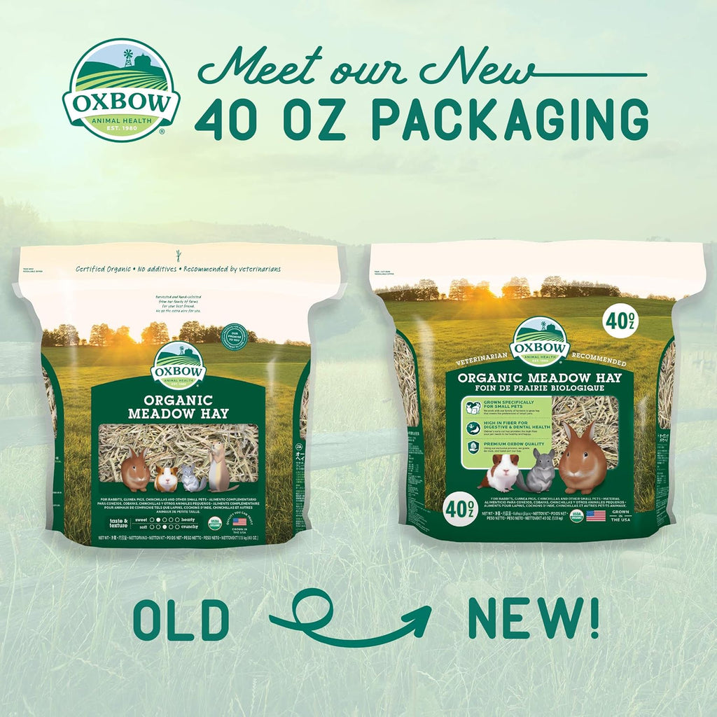 Oxbow Organic Meadow Hay, Rabbit & Guinea Pig Hay, High Fiber, 40 oz