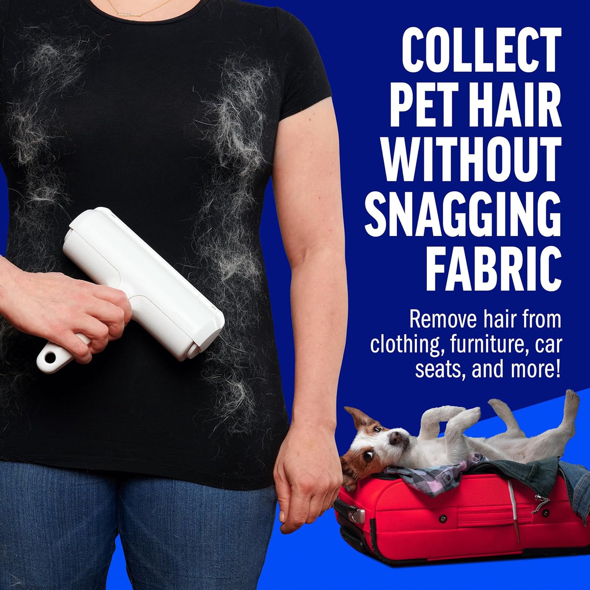 ChomChom Roller Pet Hair Remover – Original Size Reusable Lint Roller for Cat & Dog Hair on Furniture, Couch, Carpet, Car, Rugs & Bedding – Portable, Eco-Friendly (White)
