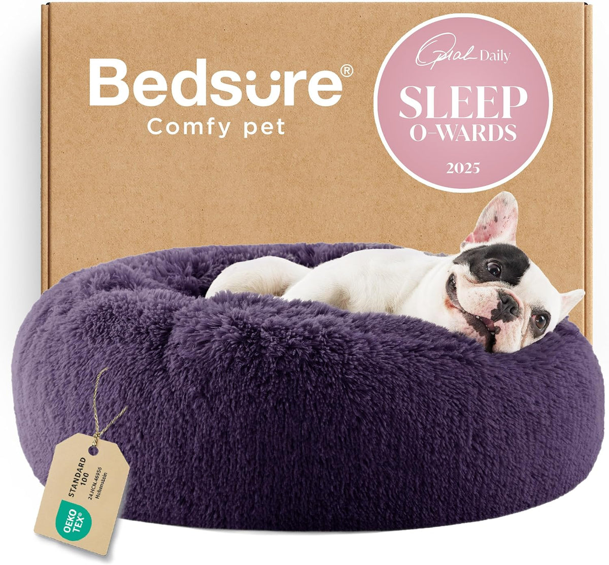 Bedsure Calming Dog Bed Medium Size Dog Donut Washable Pet Bed,30ins Camel