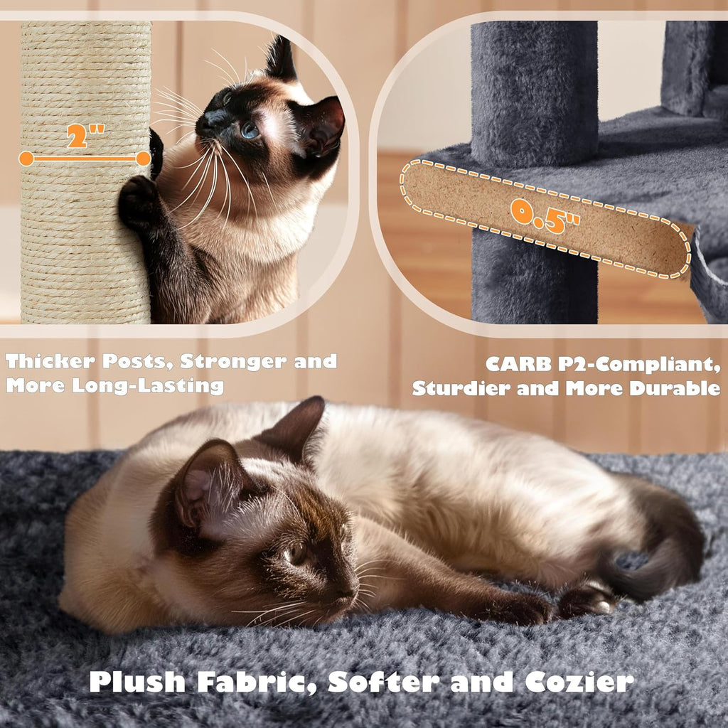 Yaheetech 54in Cat Tree Tower, 2 Caves, Kitten-Ear Perch & Scratching Posts
