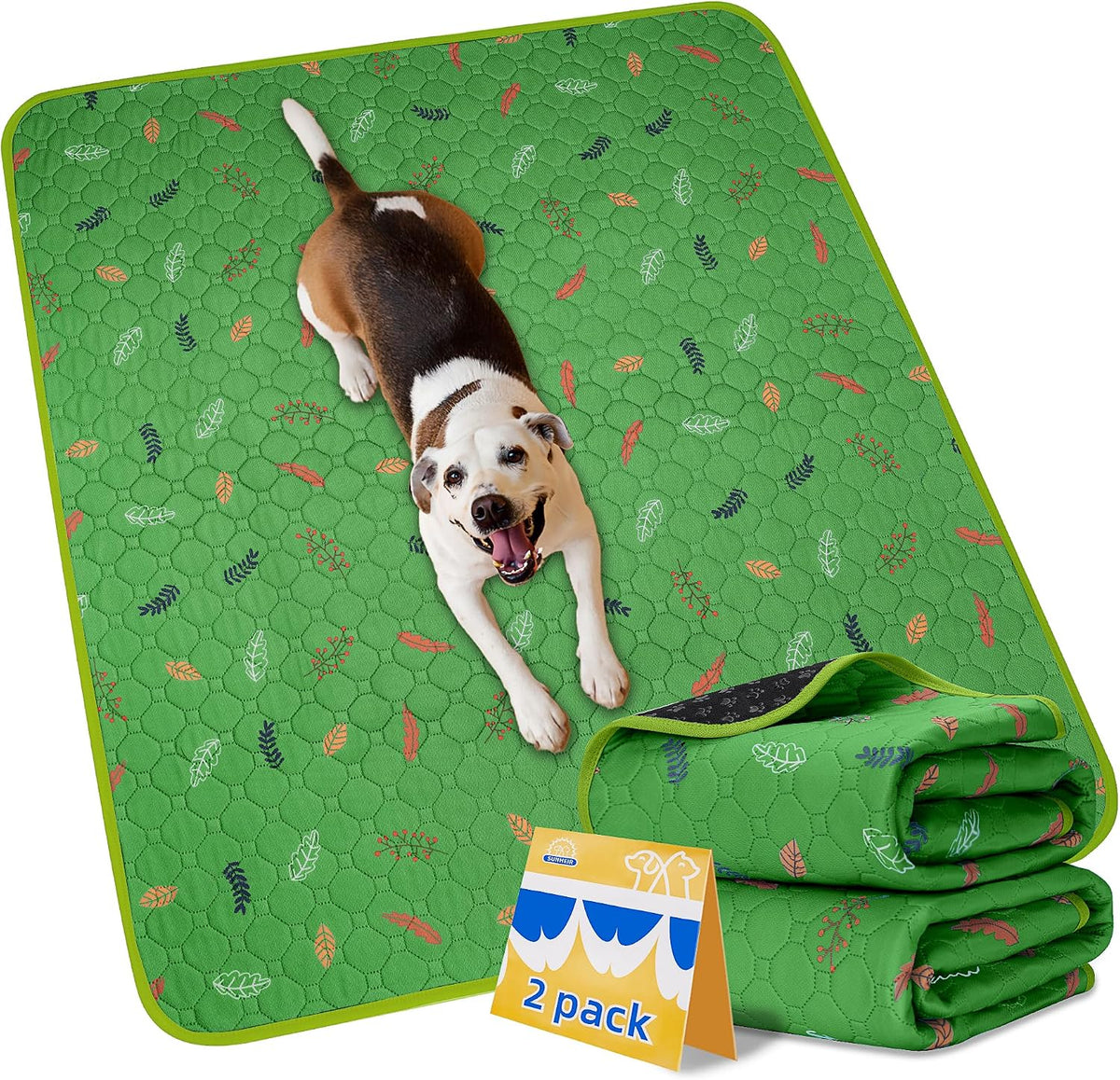 Sunheir Washable Pee Pads for Dogs, Reusable Puppy Pads for Dog Playpen 2PC | Thick Super Absorbent, Leak-Proof & Non-Slip, Waterproof Dog Pads for Puppy Playpen, Crate, Whelping Box, Potty Training Grey