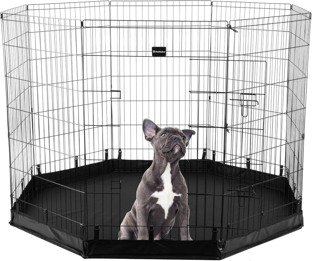 Dog Playpen - Foldable Metal Exercise Puppy Play Pen with 8 24x30in Panels - Indoor/Outdoor Pen with Door for Dogs, Cats or Small Animals by PETMAKER