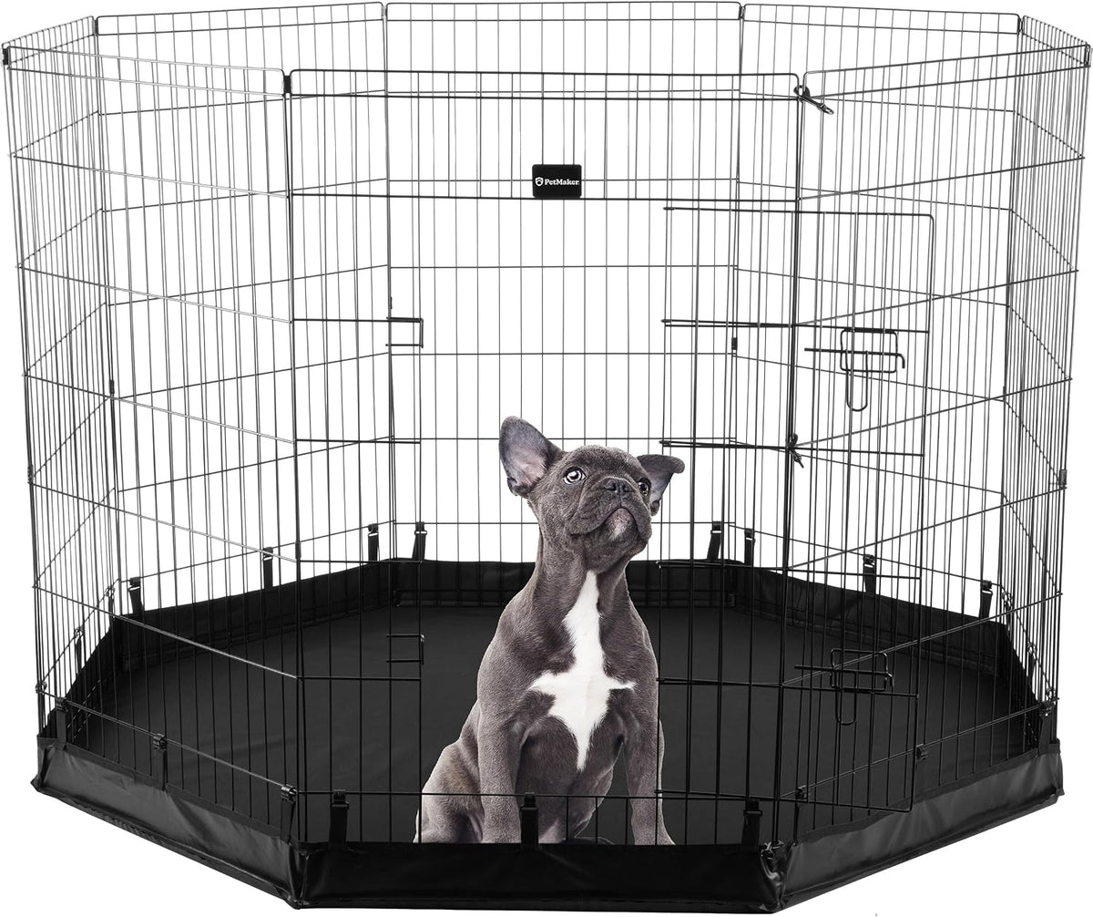 Dog Playpen - Foldable Metal Exercise Puppy Play Pen with 8 24x30in Panels - Indoor/Outdoor Pen with Door for Dogs, Cats or Small Animals by PETMAKER