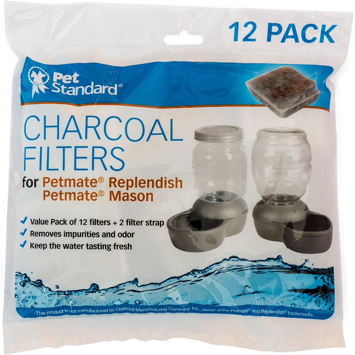 PET Standard Charcoal Filters for Petmate Replendish & Mason, 12-Pack