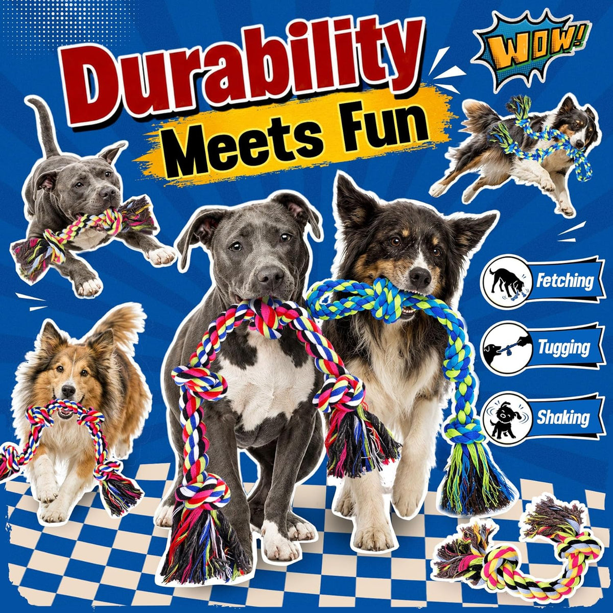 Forfon Tough & Strong Dog Toy for Aggressive Chewers – Tough Chew Toys for Large Dogs, Ideal for Tug-of-War & Teeth Cleaning, with 3 Rope Toys & 2 Dog Bags