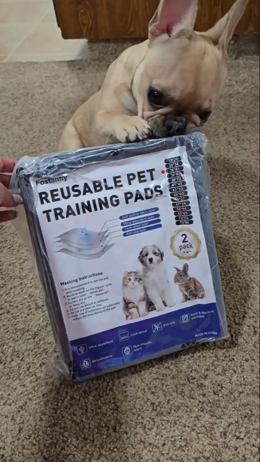 Fostanfly Washable Pee Pads for Dogs, Ultra-Absorbent, 2 Pack 36"x41" Gray | Leak-Proof, Waterproof, Non-Slip, Large Reusable Pee Pads for Puppy Potty Training, Crate and Playpen with 8 Tie Straps