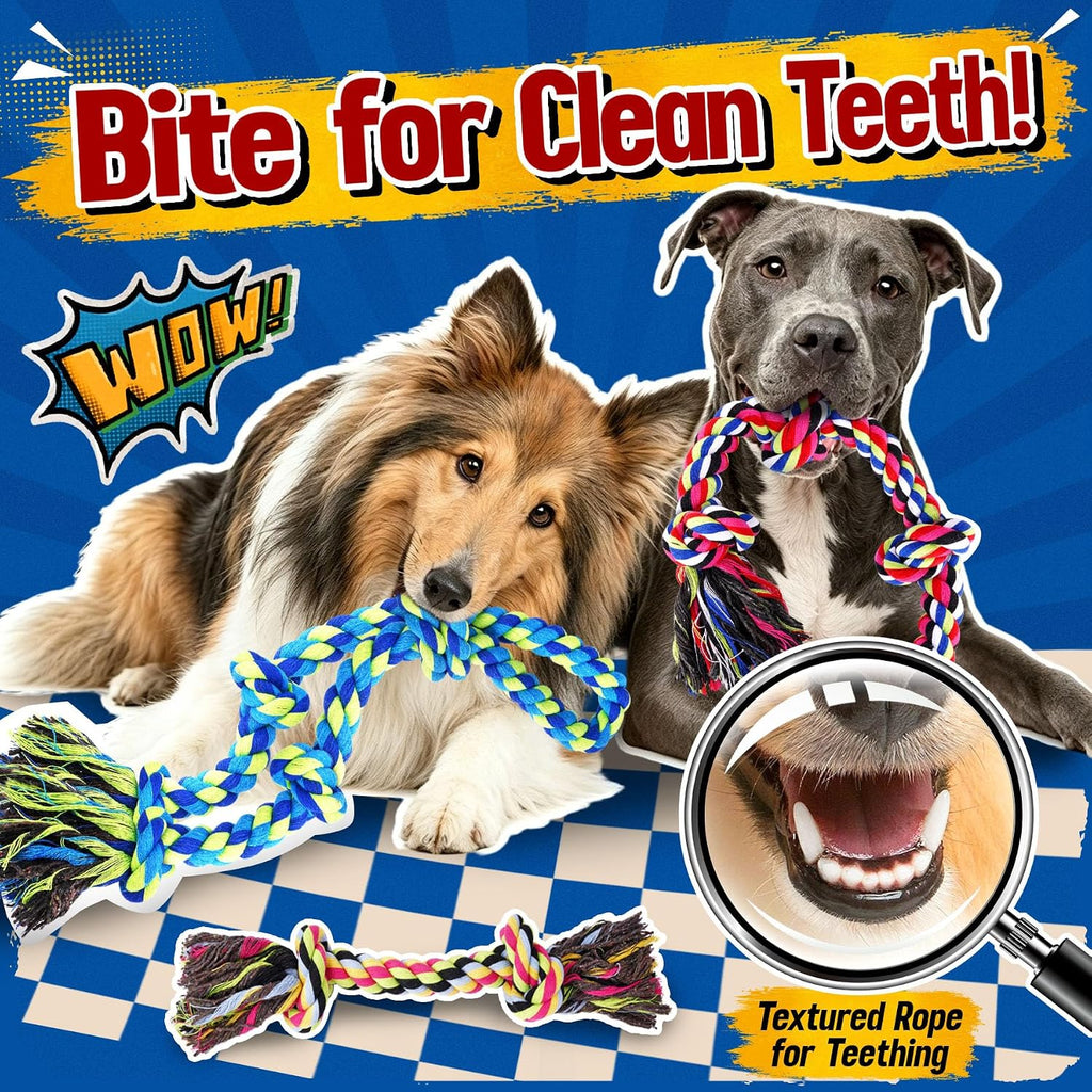 Forfon Tough & Strong Dog Toy for Aggressive Chewers – Tough Chew Toys for Large Dogs, Ideal for Tug-of-War & Teeth Cleaning, with 3 Rope Toys & 2 Dog Bags