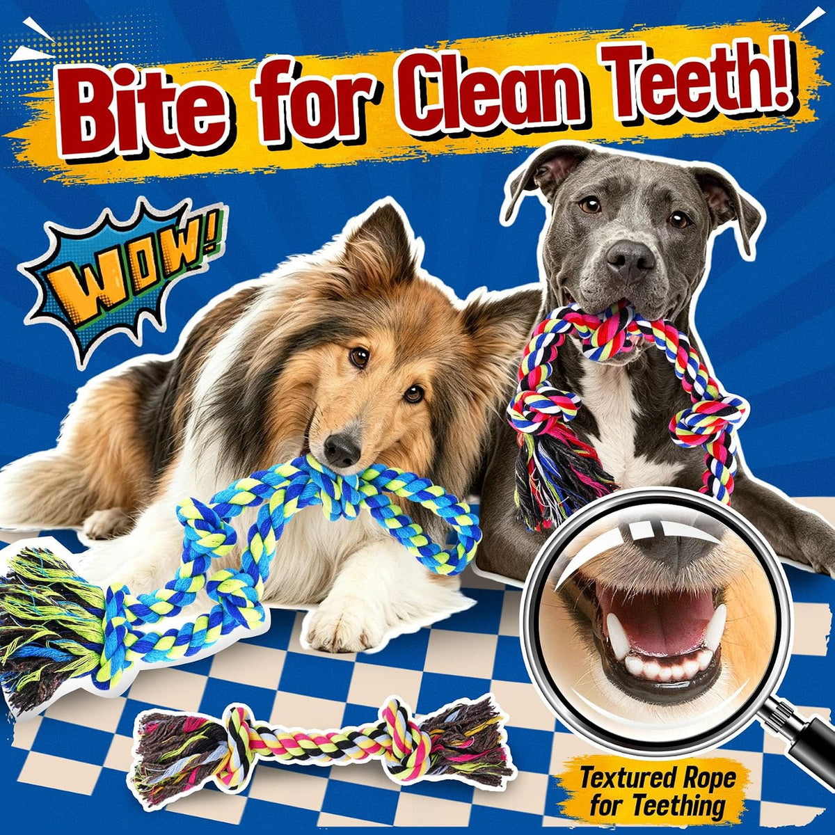Forfon Tough & Strong Dog Toy for Aggressive Chewers – Tough Chew Toys for Large Dogs, Ideal for Tug-of-War & Teeth Cleaning, with 3 Rope Toys & 2 Dog Bags