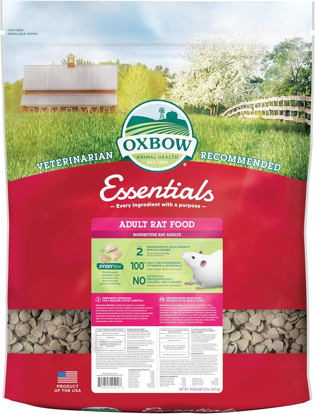 Oxbow Essentials Rat Food, Pet Food for Adult Rats, All-Natural Vitamin & Mineral Rich Formula, Veterinarian Recommended, Oxbow, Rodent Pellets, Made in USA, No Artificials, 3 lb. Bag