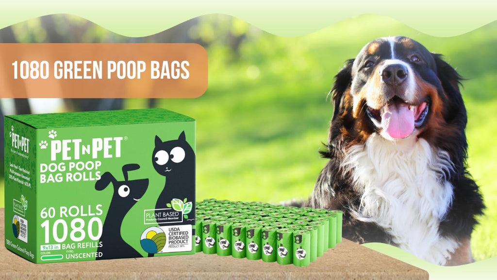 Pet N Pet Poop Bags for Dogs, 1080 Count, Plant Based, Unscented, Green | USDA Certified, 41%, Doggy, Leak-Proof, Refill, Waste, Tear-Resistant, Easy-Tear Design, dog waste bags